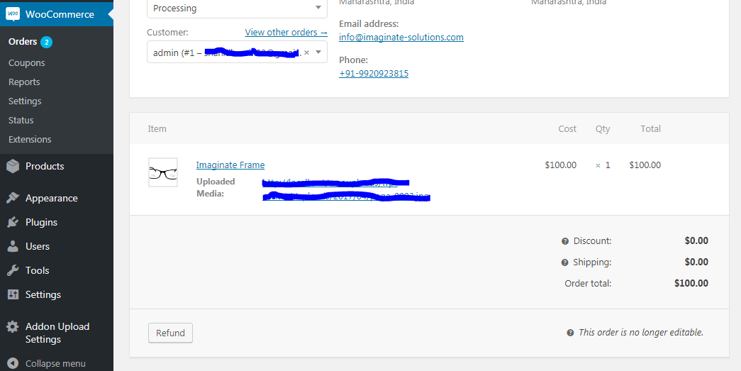 Uploaded File in Admin area