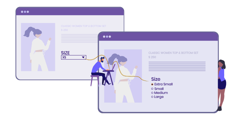 Dropdown-to-radio variation presentation